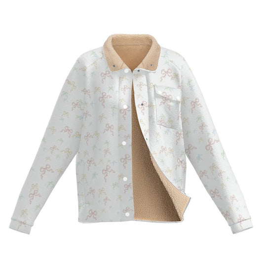 All Over Print Women's Casual Fleece-Lined Button-Up Jacket with Chest Pocket
