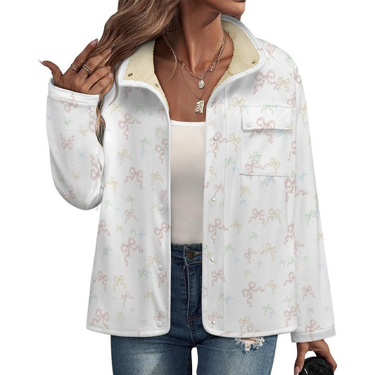 All Over Print Women's Casual Fleece-Lined Button-Up Jacket with Chest Pocket